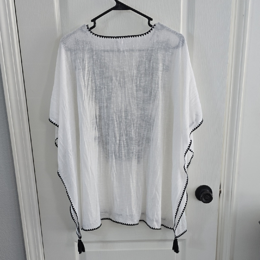 Chico's Black and White Embroidered Knit Poncho - Picture 7 of 10